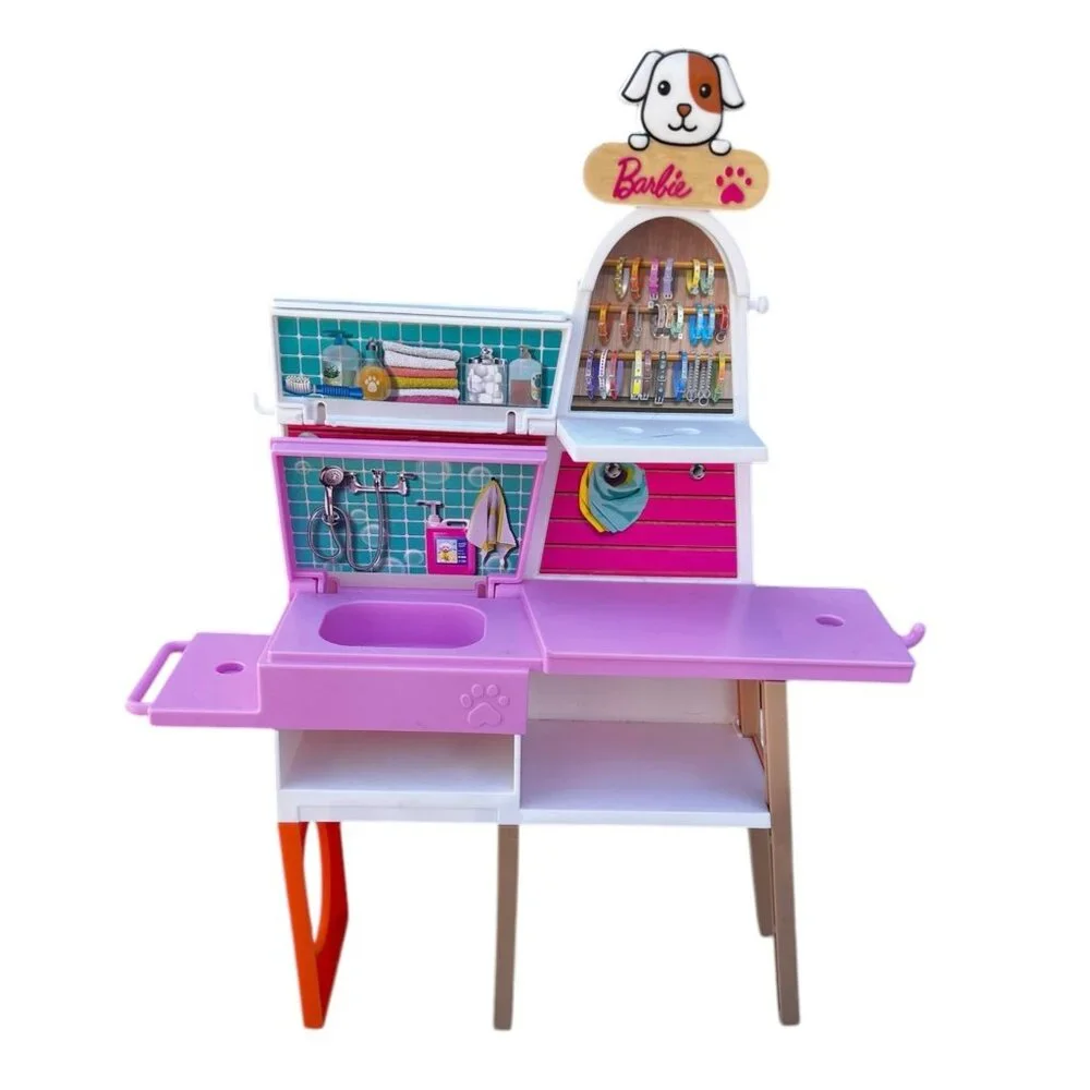 Barbie Pet Care Playset Doll Accessories 5 Pets Carrier Shelving Supplies
